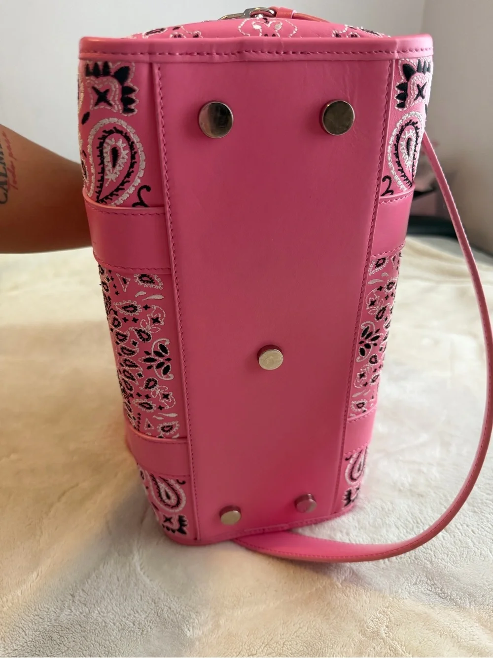 AMIRI Pink Bandana-Print Leather Satchel with Adjustable Strap